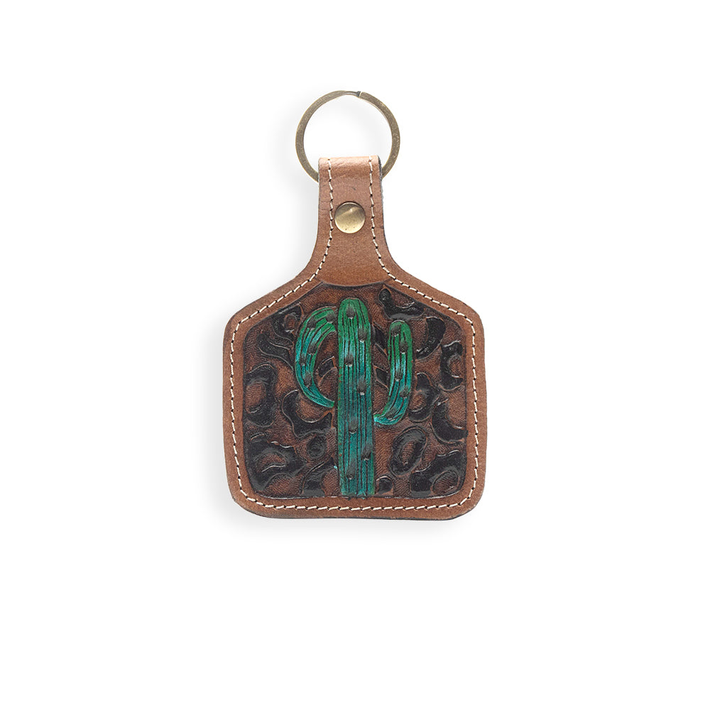 Saguaro Mist Hand-tooled Leather Key Fob - Myra USA