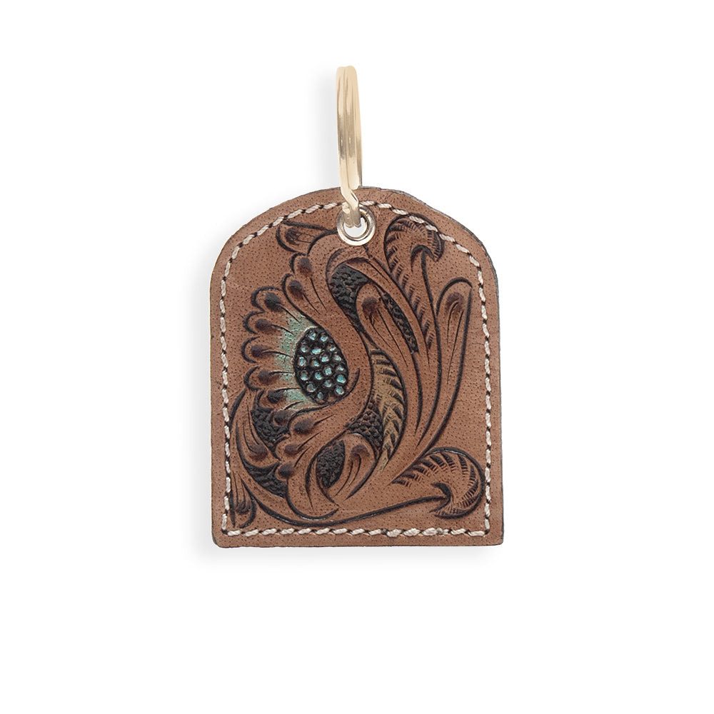 Peeking Bloom Hand-tooled Leather Key Fob - Myra USA