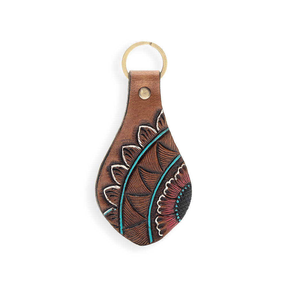 Floral Glimpse Hand-tooled Leather Key Fob - Myra USA