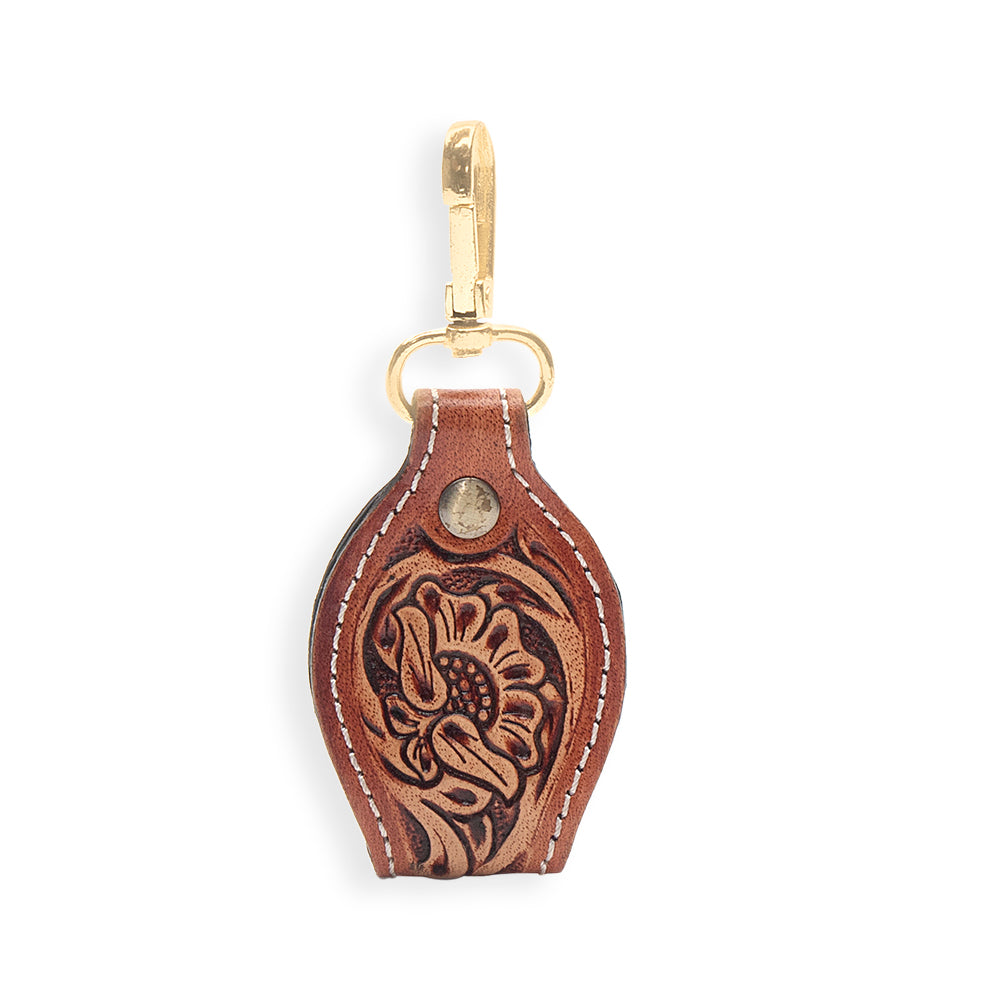Sunset Red Hand-tooled Leather Key Fob - Myra USA