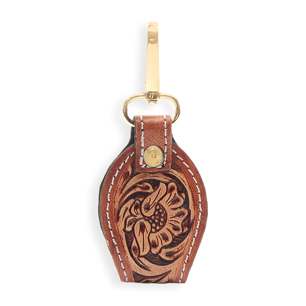 Sunset Red Hand-tooled Leather Key Fob - Myra USA