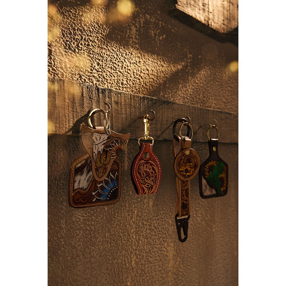 Buttercup Hand-tooled Leather Key Fob - Myra USA