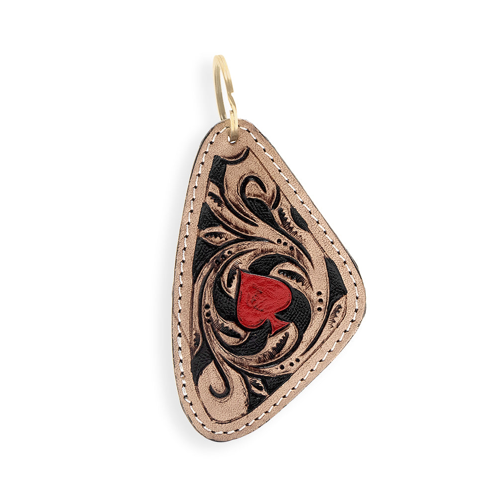 The Red Spade Hand-tooled Leather Key Fob - Myra USA