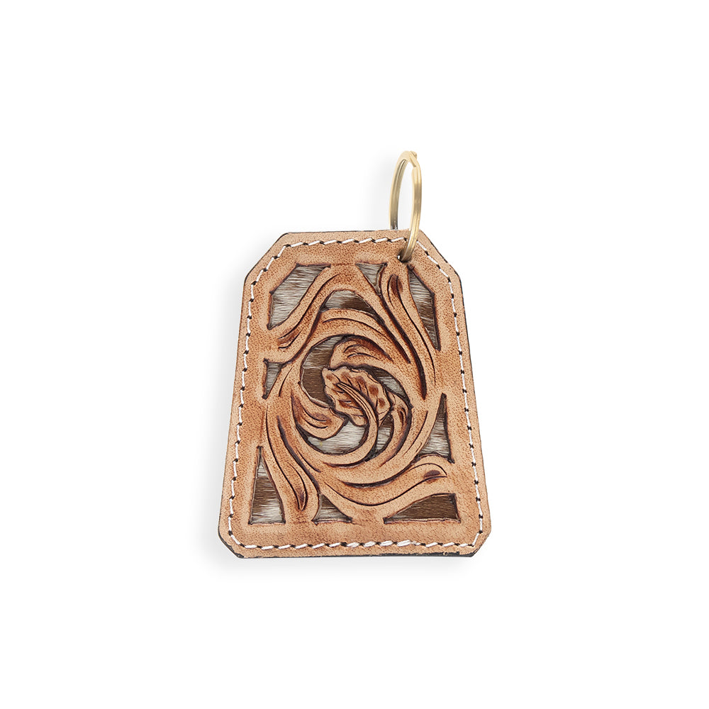 Whirl Hand-tooled Leather Key Fob - Myra USA
