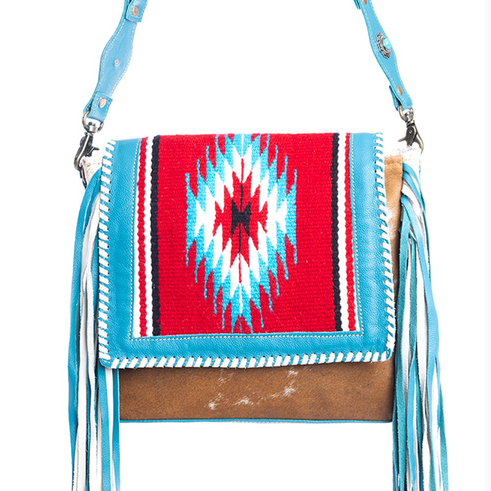 Zunia Leather & Hairon Bag in River Blue - Myra USA