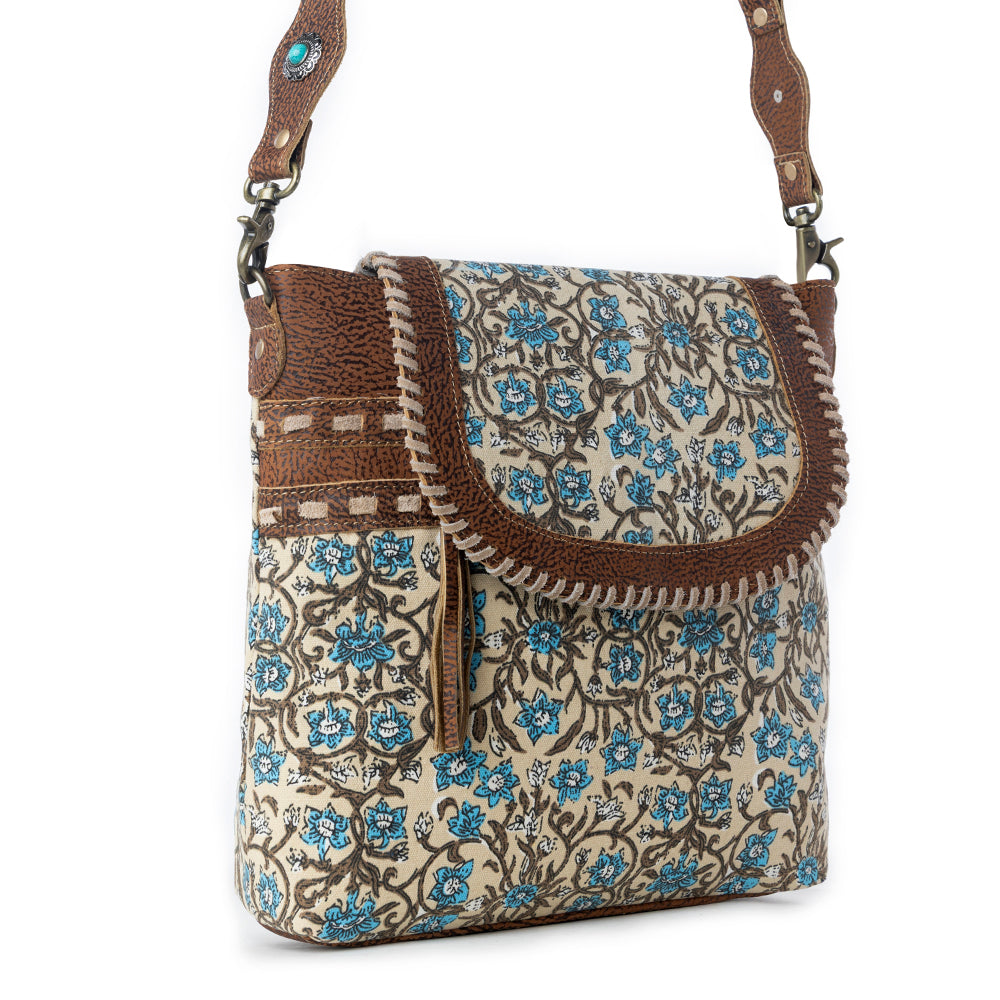 Myra San Ysidro Falls Paisley Print Shoulder Bag for Women – Leather Straps with Turquoise Stud Detailing for Carnival Adventures - Myra USA