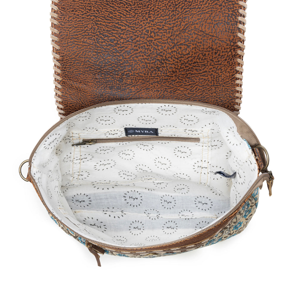 Myra San Ysidro Falls Paisley Print Shoulder Bag for Women – Leather Straps with Turquoise Stud Detailing for Carnival Adventures - Myra USA