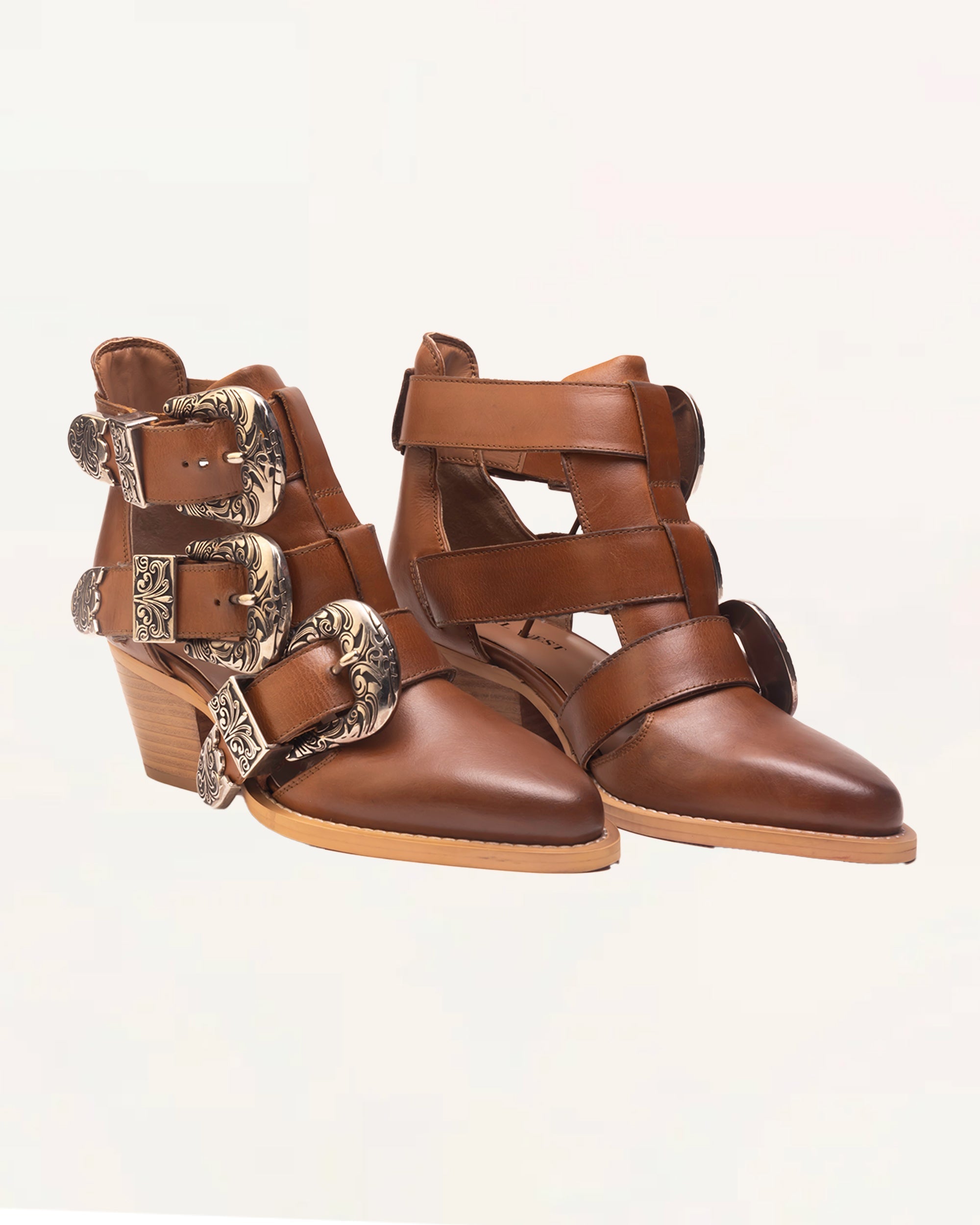 Loyal West Rodeo Ankle Bootie In Calfskin - Bone & Saddle - Myra USA