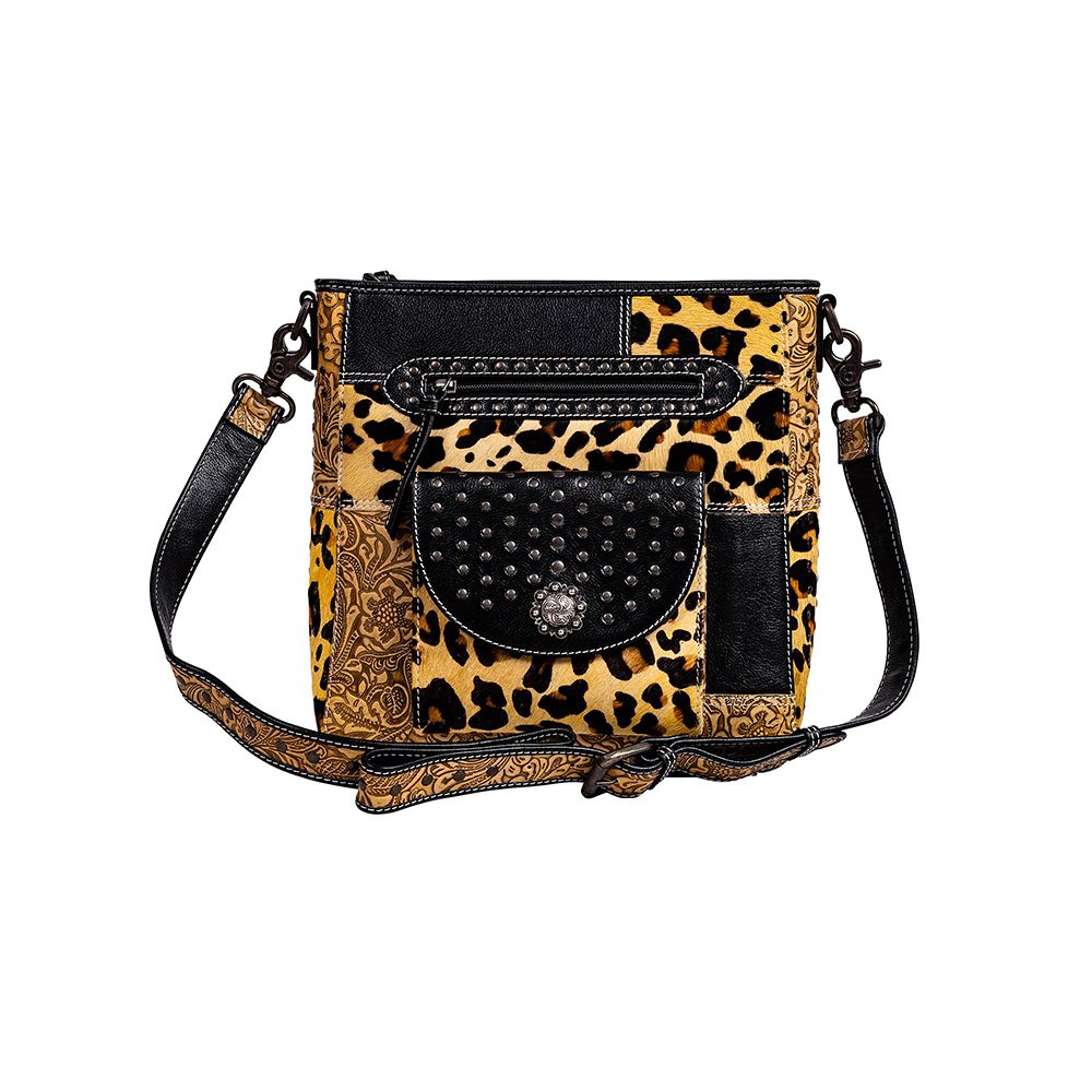 Jaguar Trail Hand-tooled Leather & Hairon Bag - Myra USA