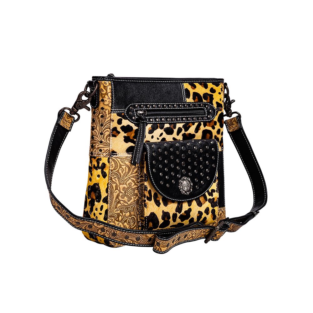 Jaguar Trail Hand-tooled Leather & Hairon Bag - Myra USA