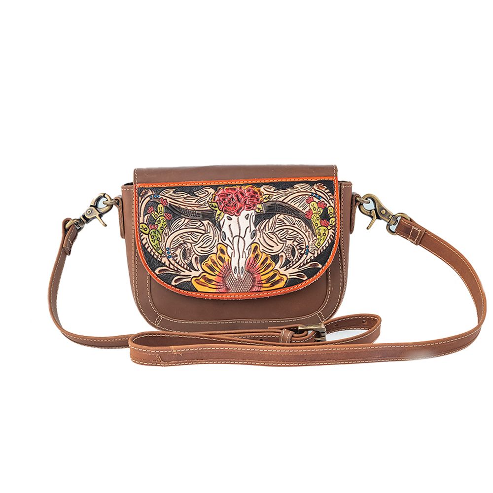 Winds of the Rose Hand-Tooled Lether Bag - Myra USA