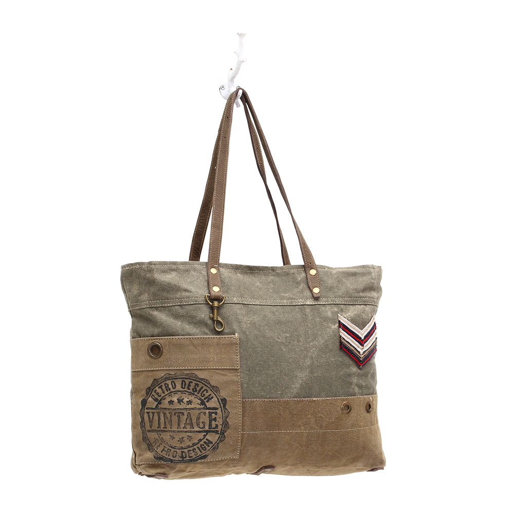 Military Badge Canvas Tote Bag - Myra Bags