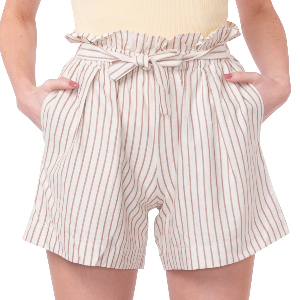 Cream And Brown Shorty Shorts - MyraUSA