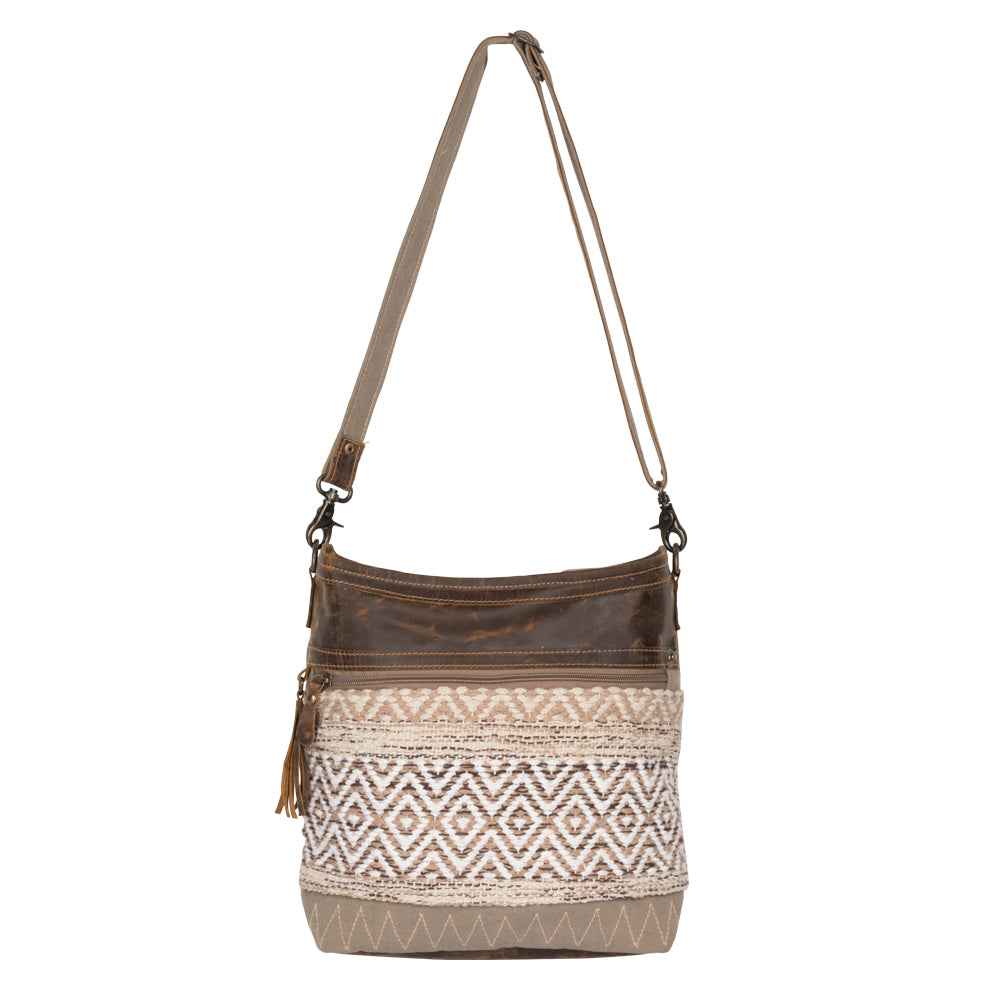 Myra Blending Taste Aztec Print Shoulder Bag for Women Brown Suede Leather, Adjustable Strap, Rustic Daily Carry