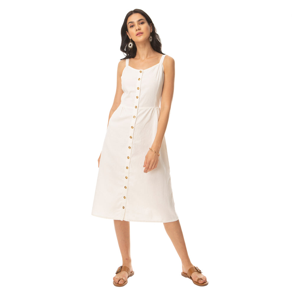 Alluring White Buttoned Dress - MyraUSA