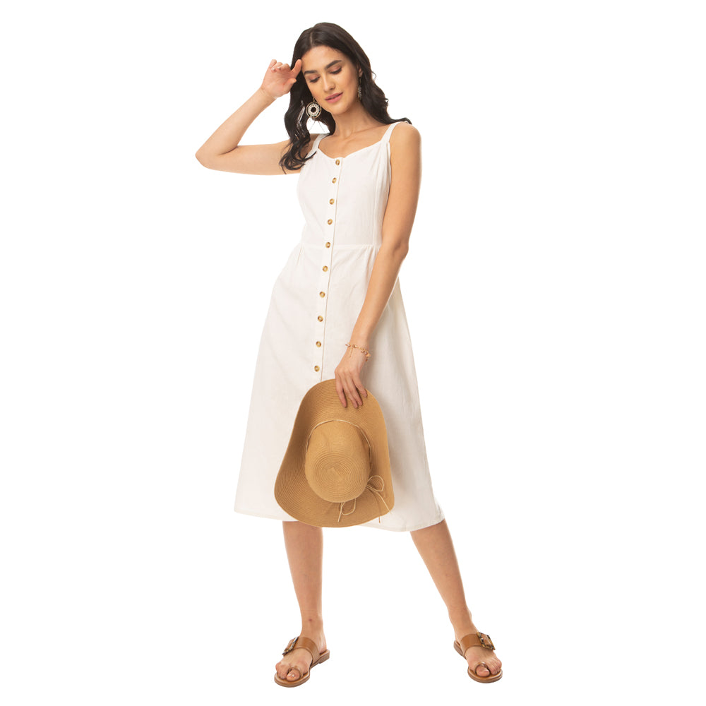Alluring White Buttoned Dress - MyraUSA