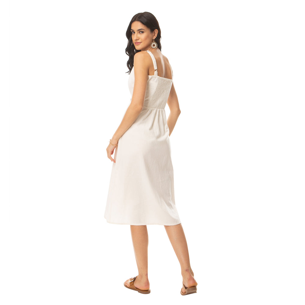 Alluring White Buttoned Dress - MyraUSA