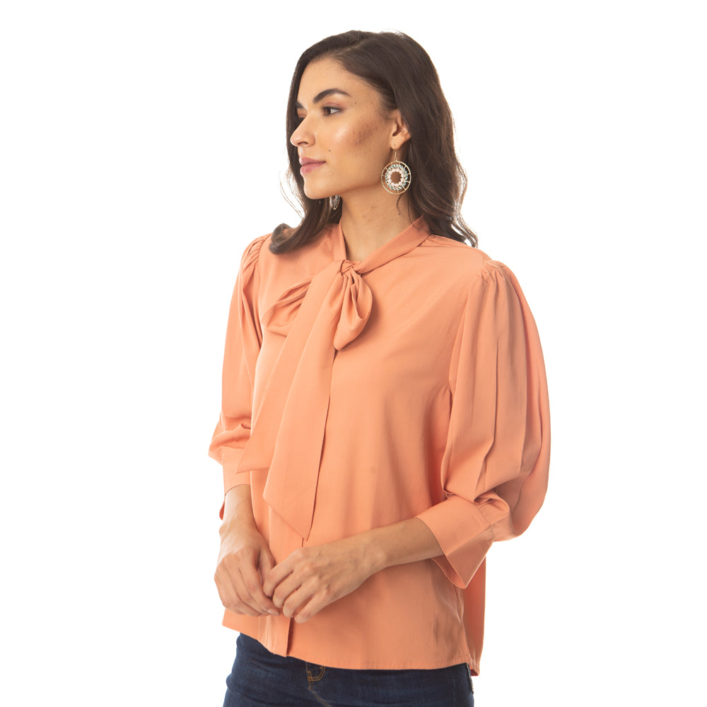 Tempted Peach Bow Shirt - MyraUSA