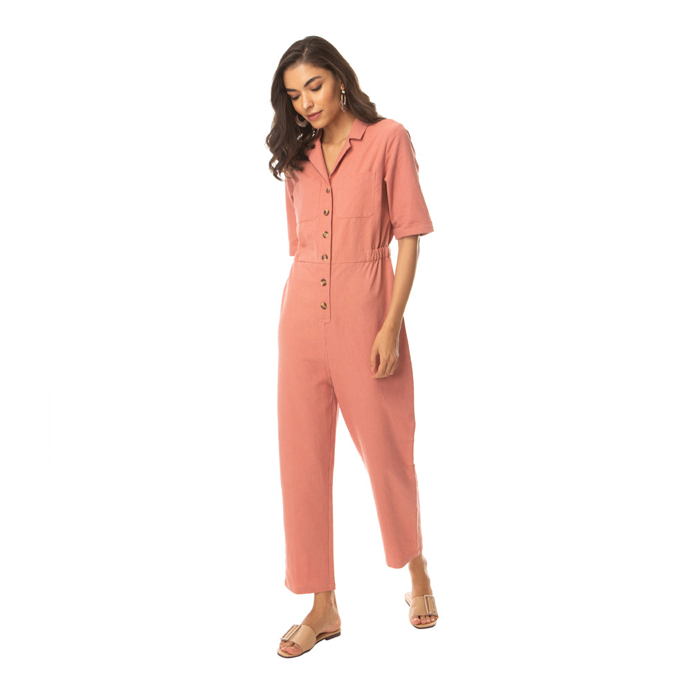 Pink Widow Collar Jumpsuit - MyraUSA