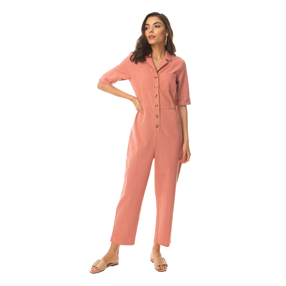 Pink Widow Collar Jumpsuit - MyraUSA