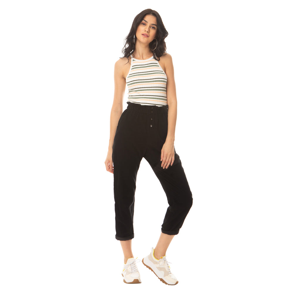 Corduroy Textured Black Pants - MyraUSA