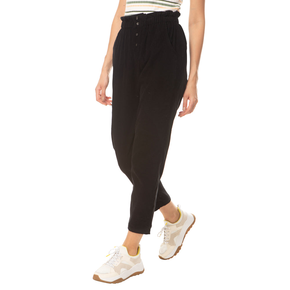 Corduroy Textured Black Pants - MyraUSA