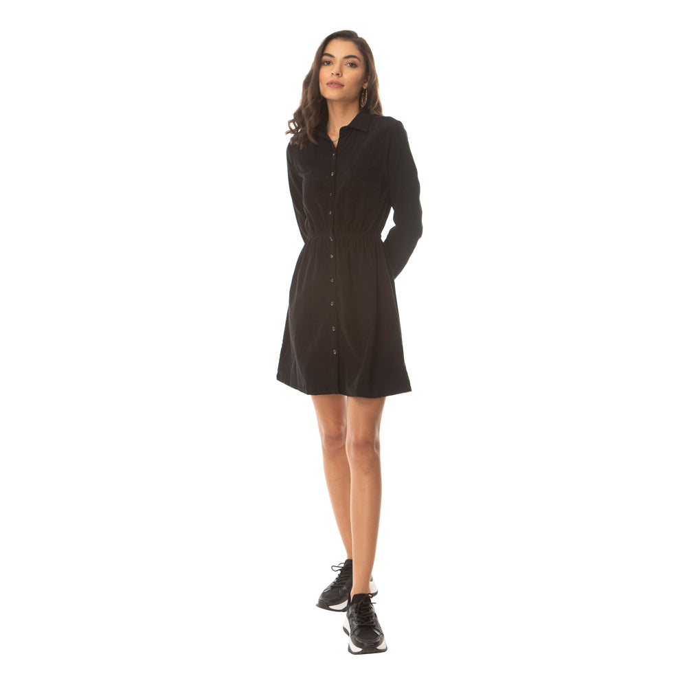 Black Gale Button Dress - MyraUSA