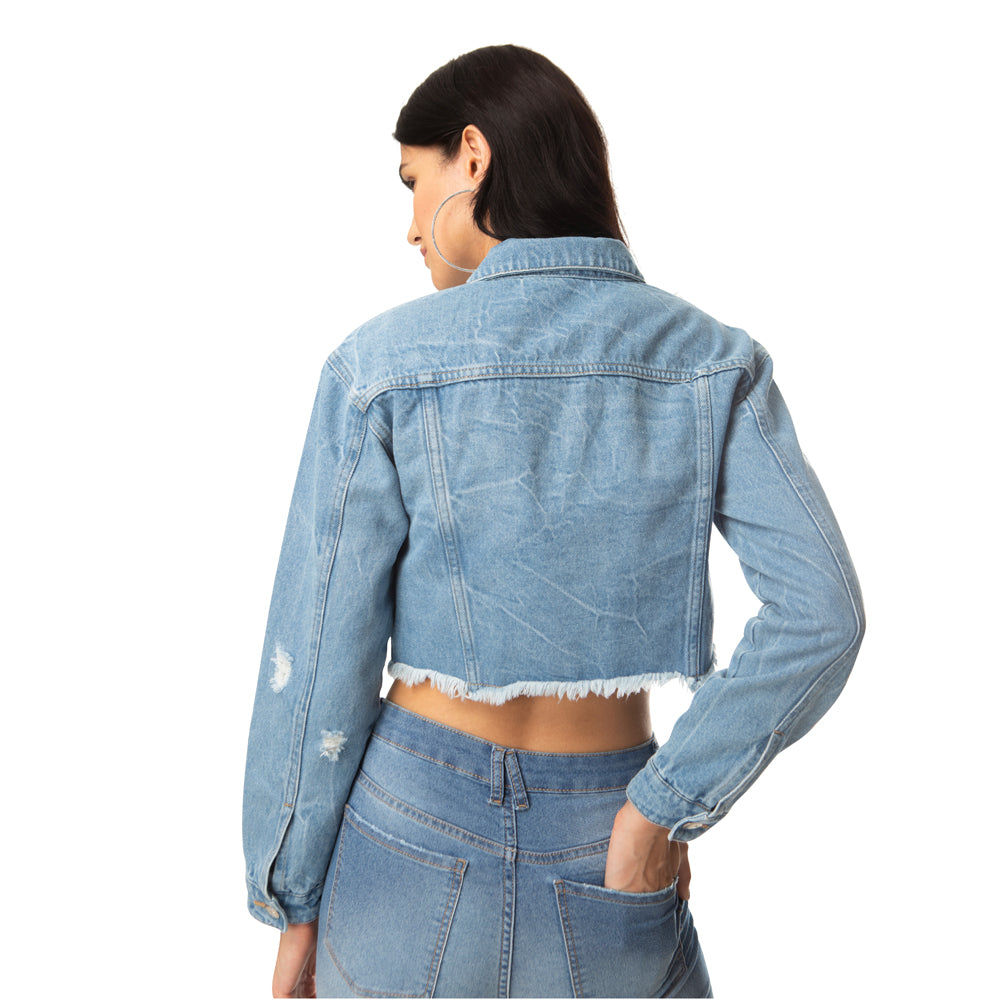 Crop Distressed Denim Jacket - MyraUSA