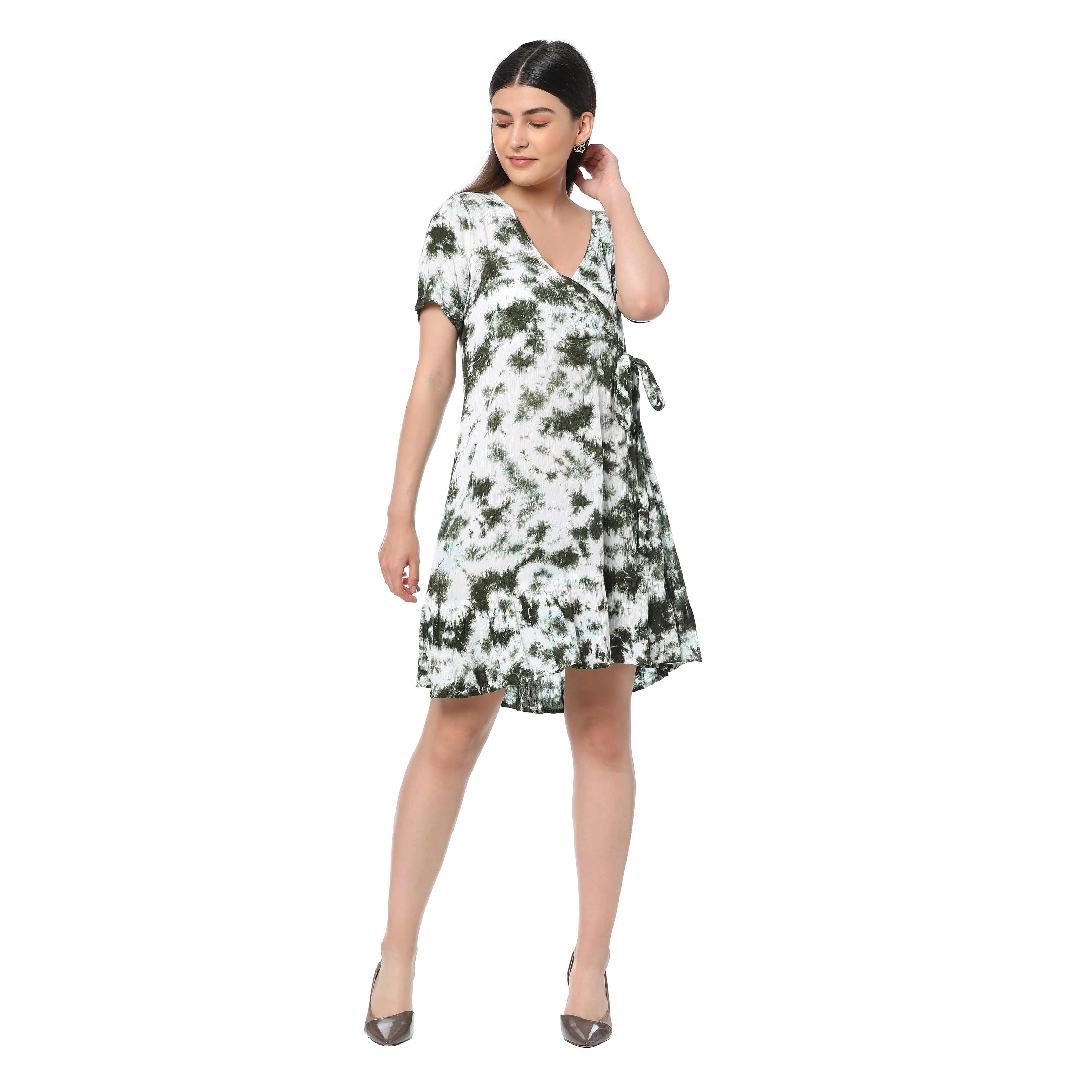 Sprinkled Green Wrap Dress - MyraUSA