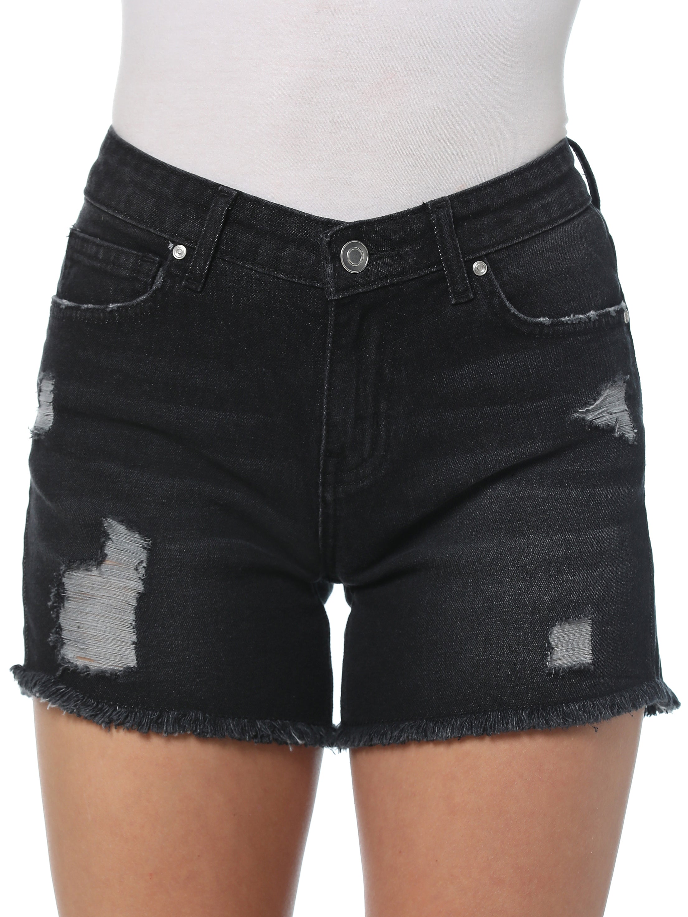 Coarse Black Denim Shorts - MyraUSA