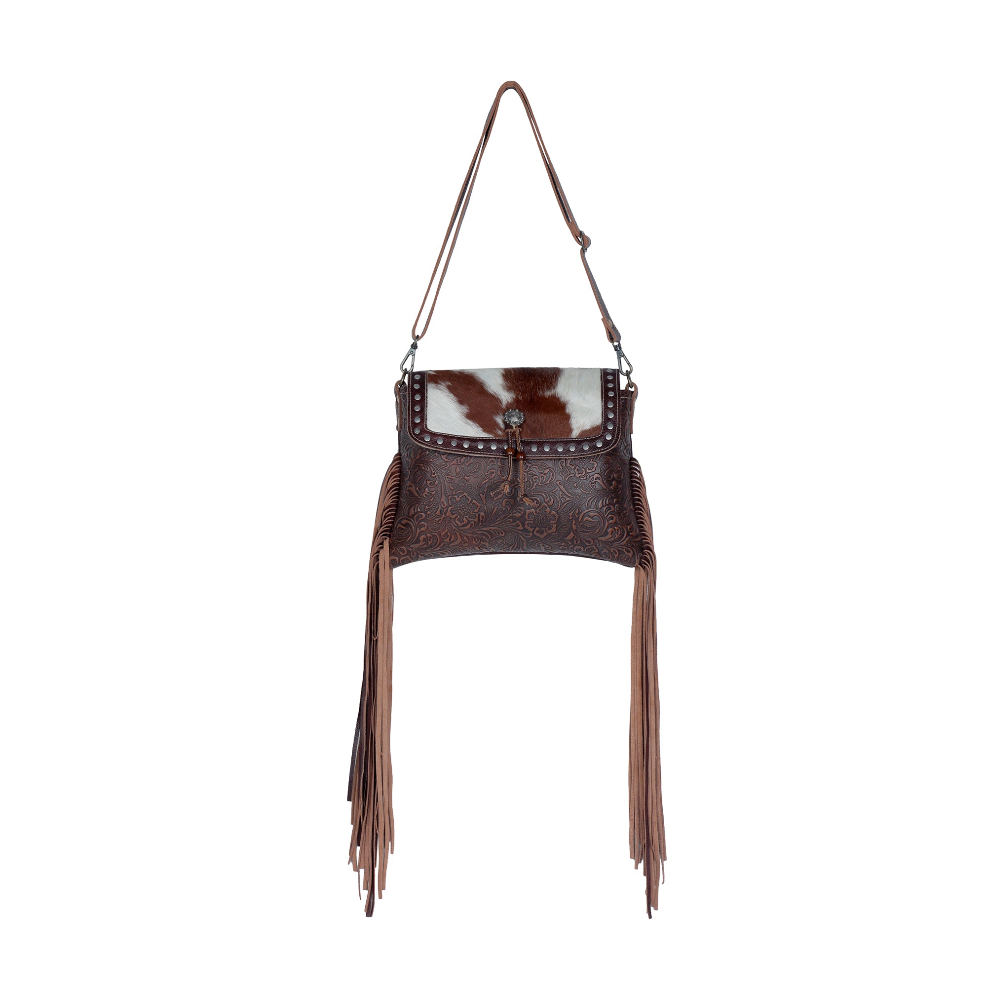 Carved Blossoms Leather & Hairon Bag - MyraUSA