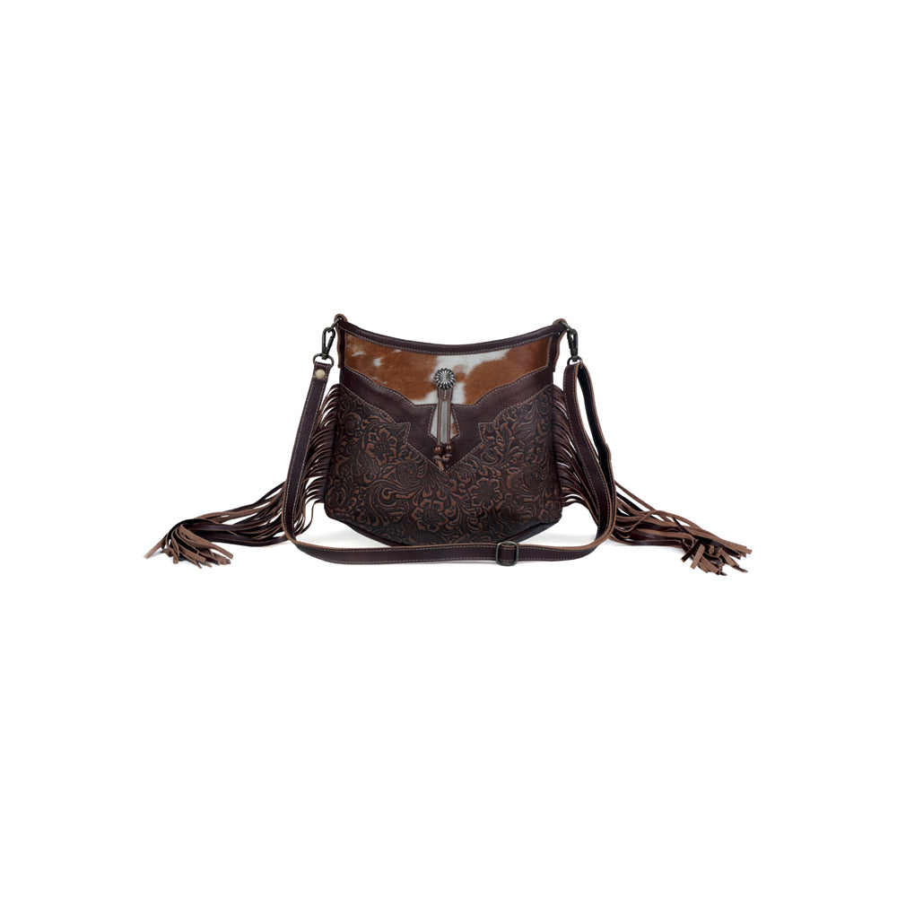 Sculpted Brown Leather & Hairon Bag - Myra USA