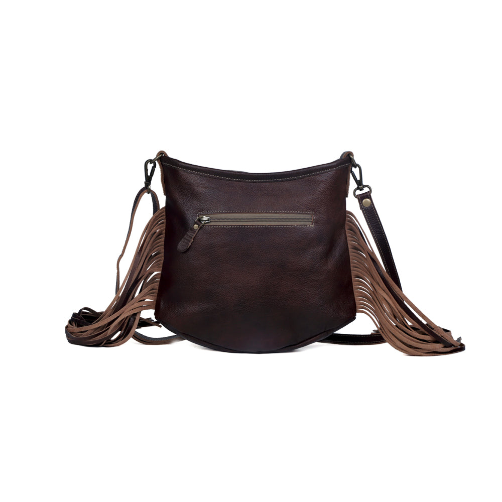 Sculpted Brown Leather & Hairon Bag - Myra USA