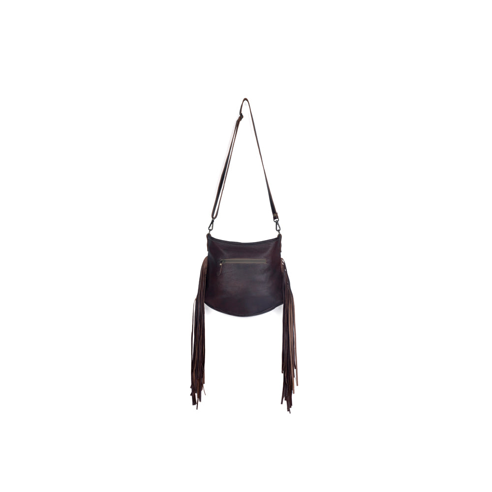Sculpted Brown Leather & Hairon Bag - Myra USA