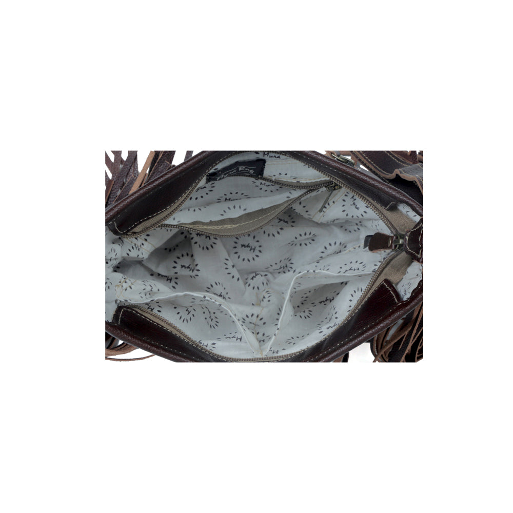 Sculpted Brown Leather & Hairon Bag - Myra USA