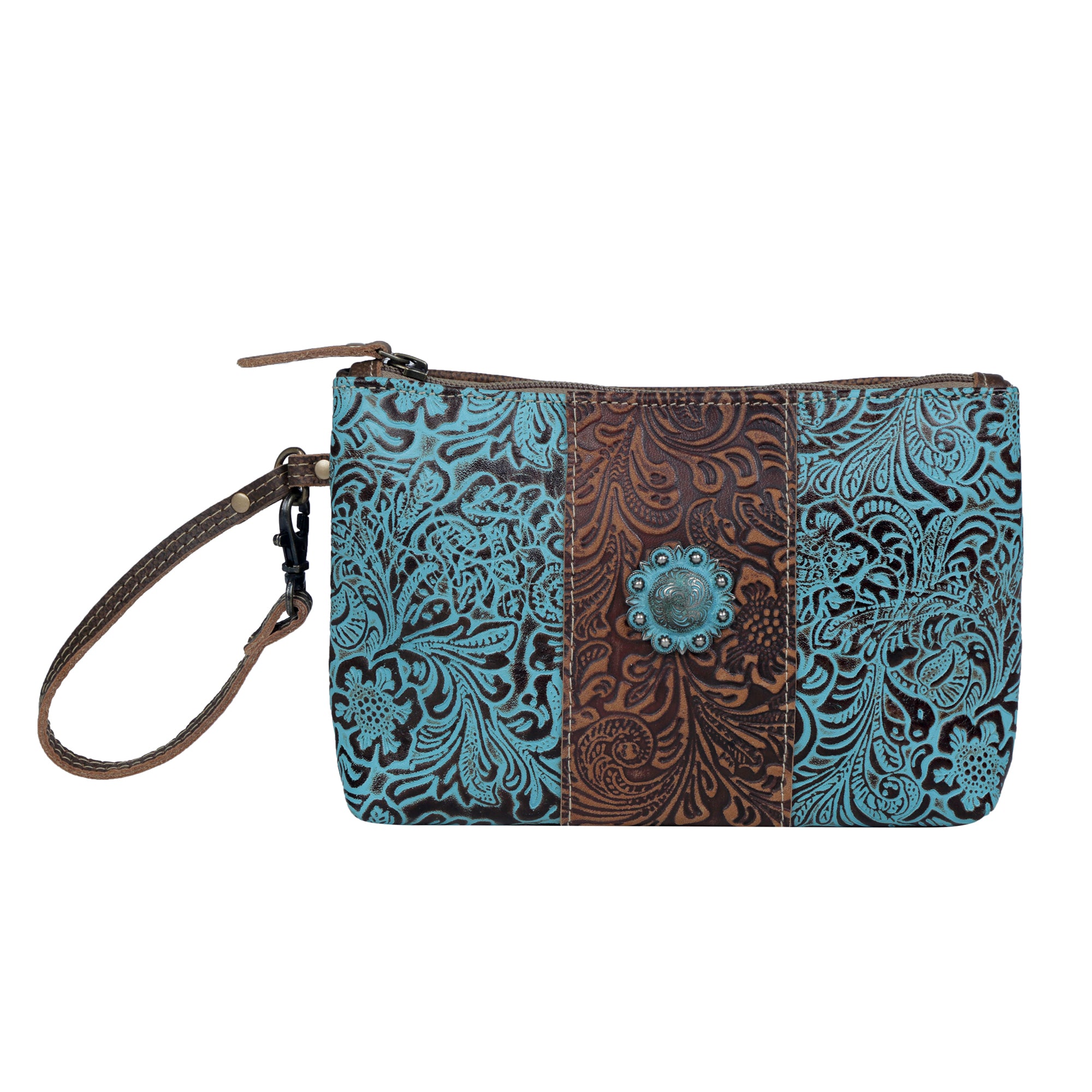 Aqua Wristlet Leather & Hairon Bag - Myra USA