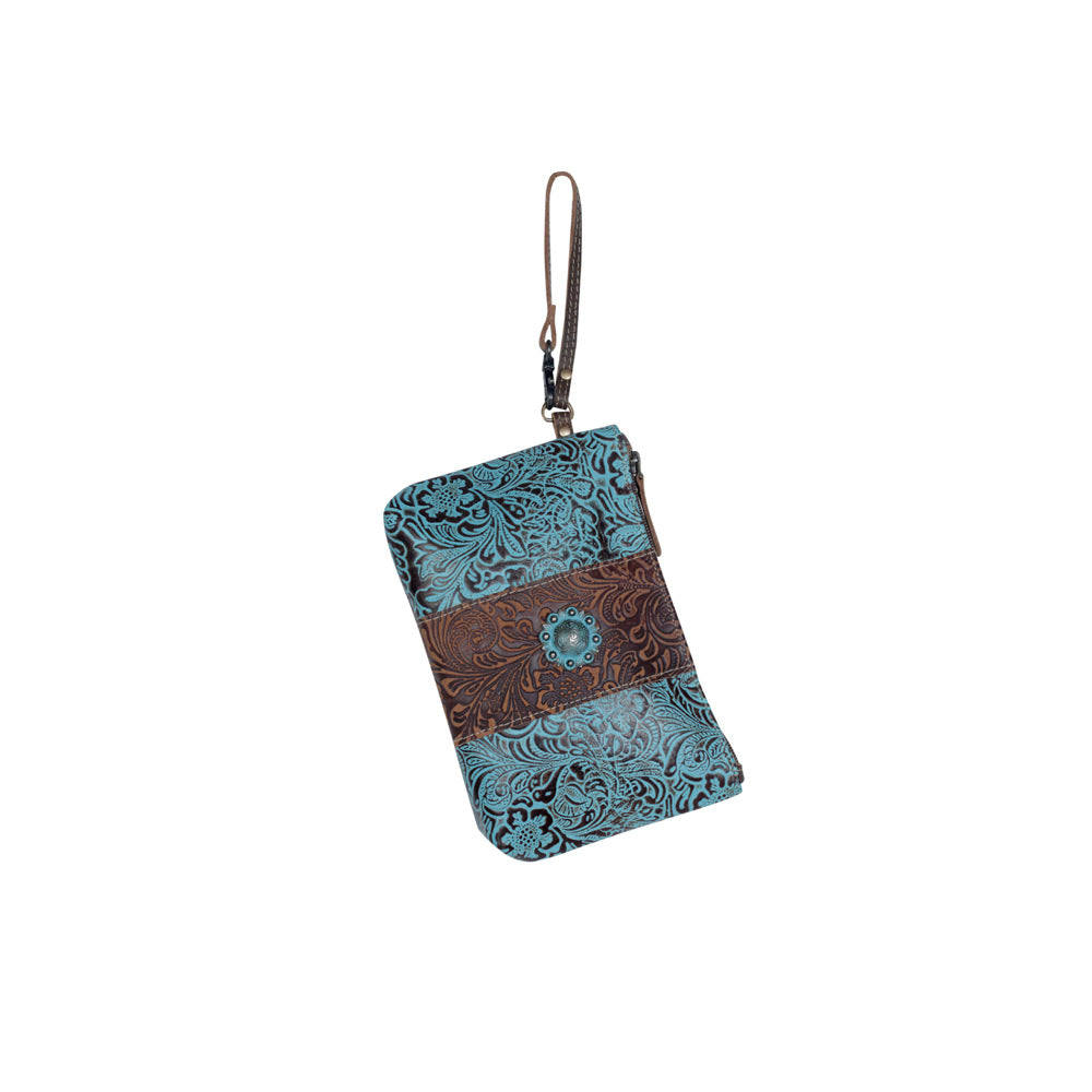 Aqua Wristlet Leather & Hairon Bag - Myra USA