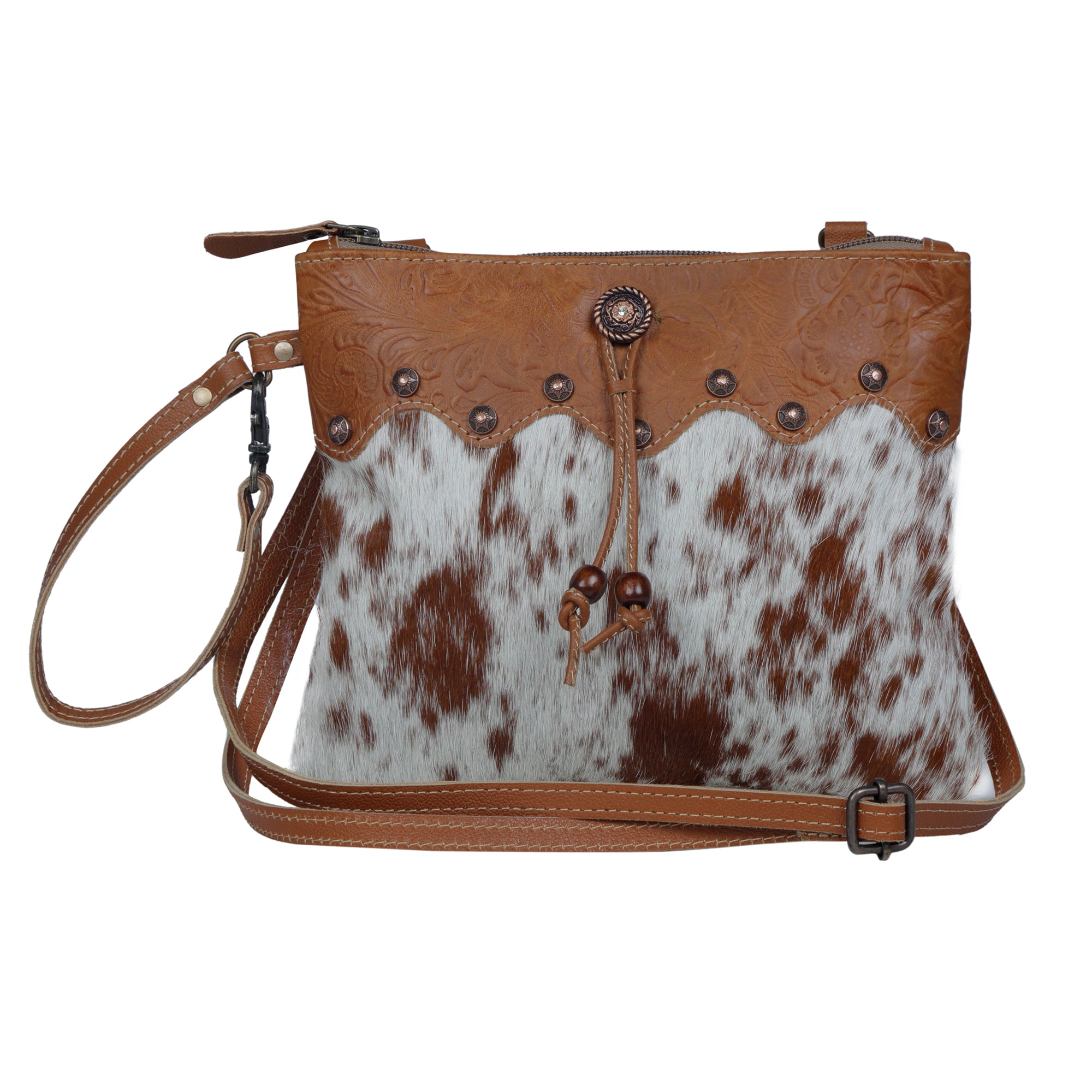 Ornate Brown Leather & Hairon Bag - MyraUSA