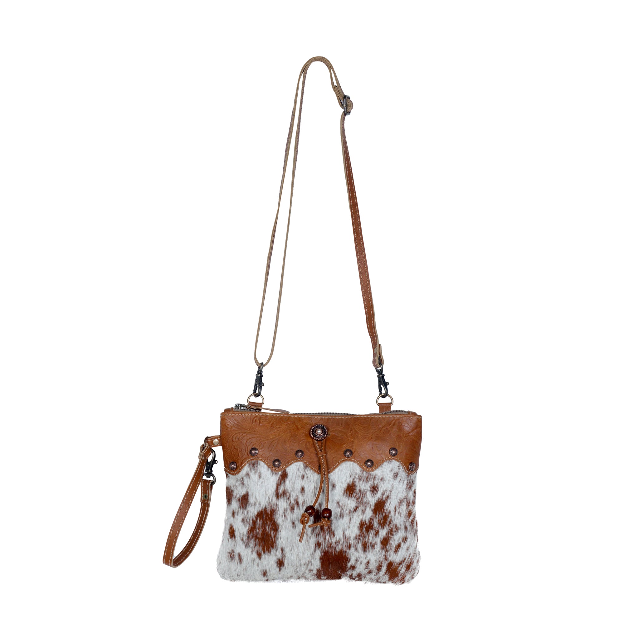 Ornate Brown Leather & Hairon Bag - MyraUSA