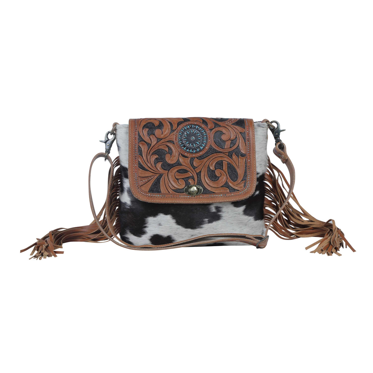 Myra Bag Handmade Padauk Hand Tooled Bag Upcycled Canvas & Cowhide Leather Myra Bag Western Leather Shoulder Bag for Women - Upcycled  main image 2