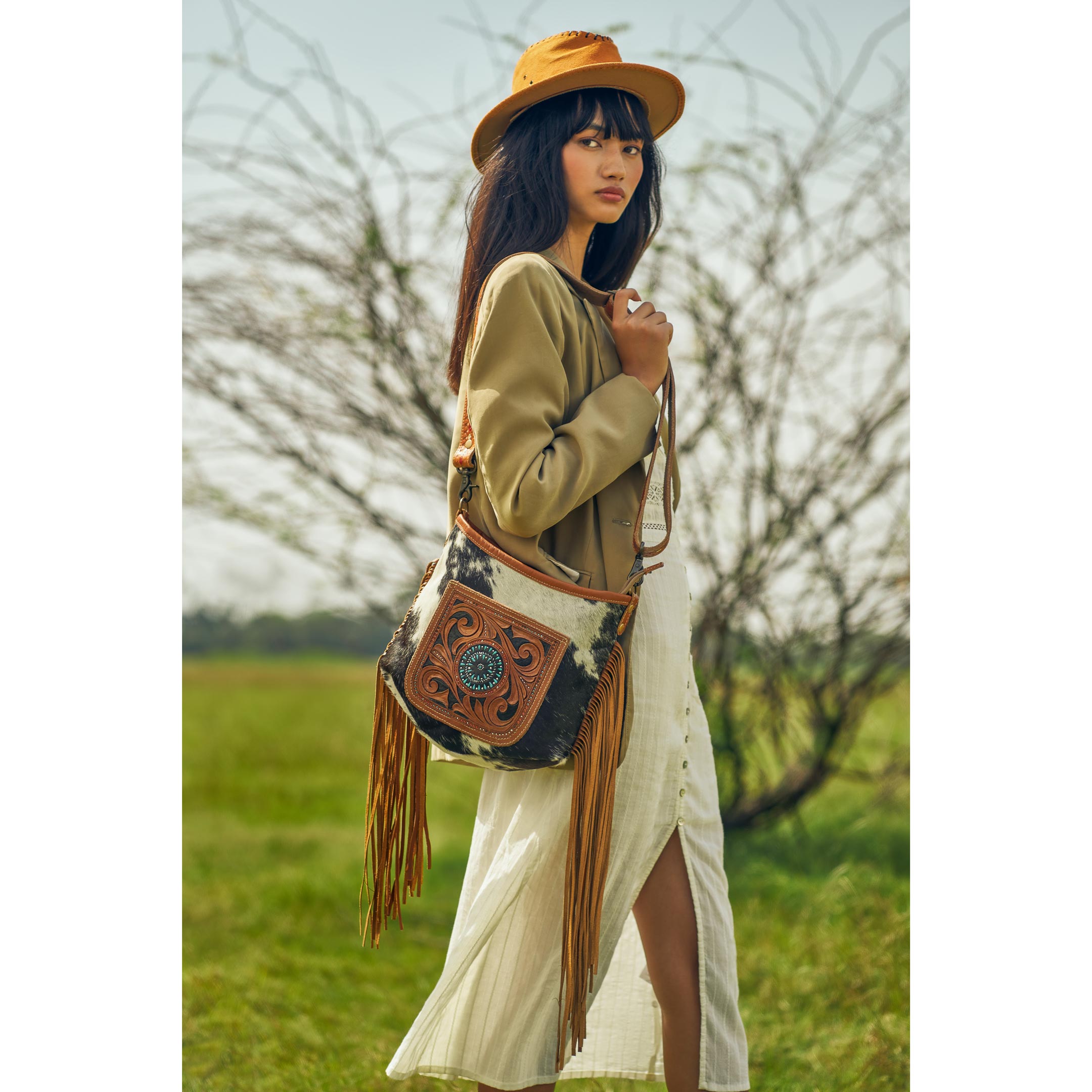 Brown Quilt Hand-Tooled Bag - MyraUSA