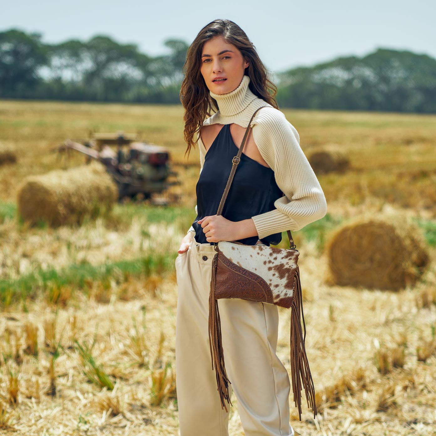 Fractional Leather & Hairon Bag - MyraUSA