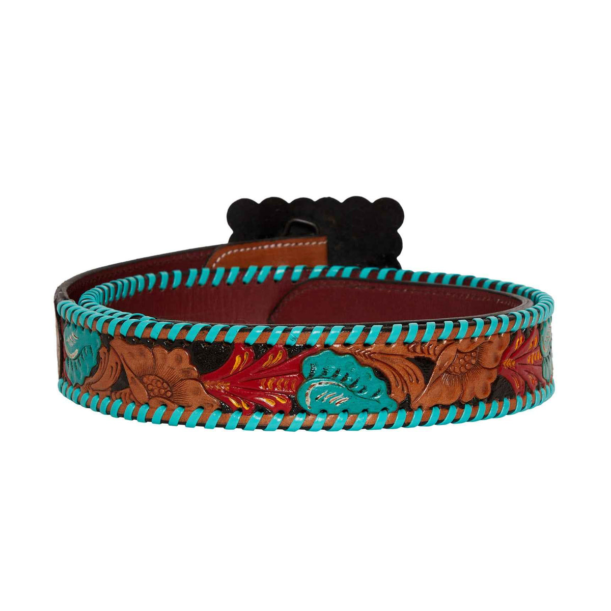 Myra Tropical Forest Belt for Women with handtooled leather in tropical inspired design