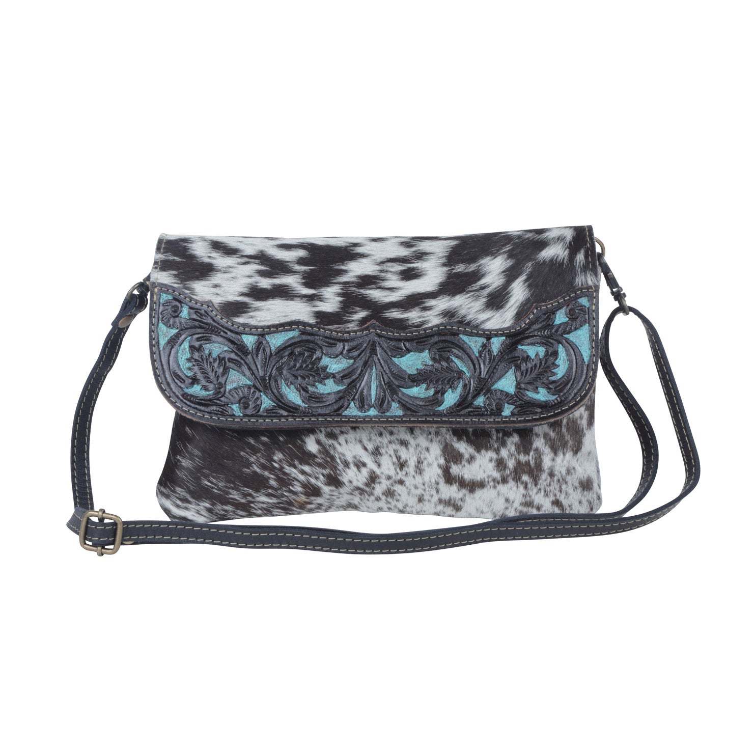 Blue Crescent Hand-Tooled Bag - MyraUSA