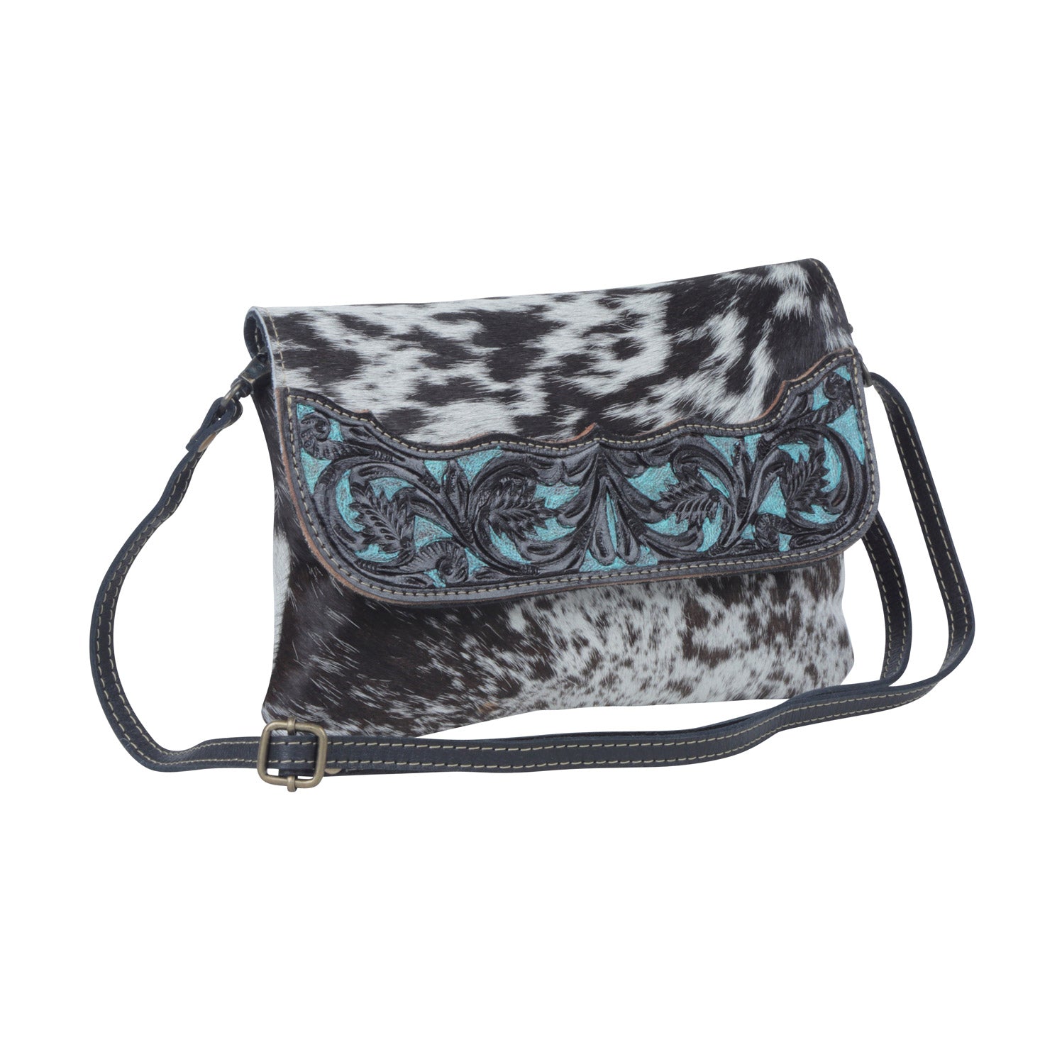 Blue Crescent Hand-Tooled Bag - MyraUSA