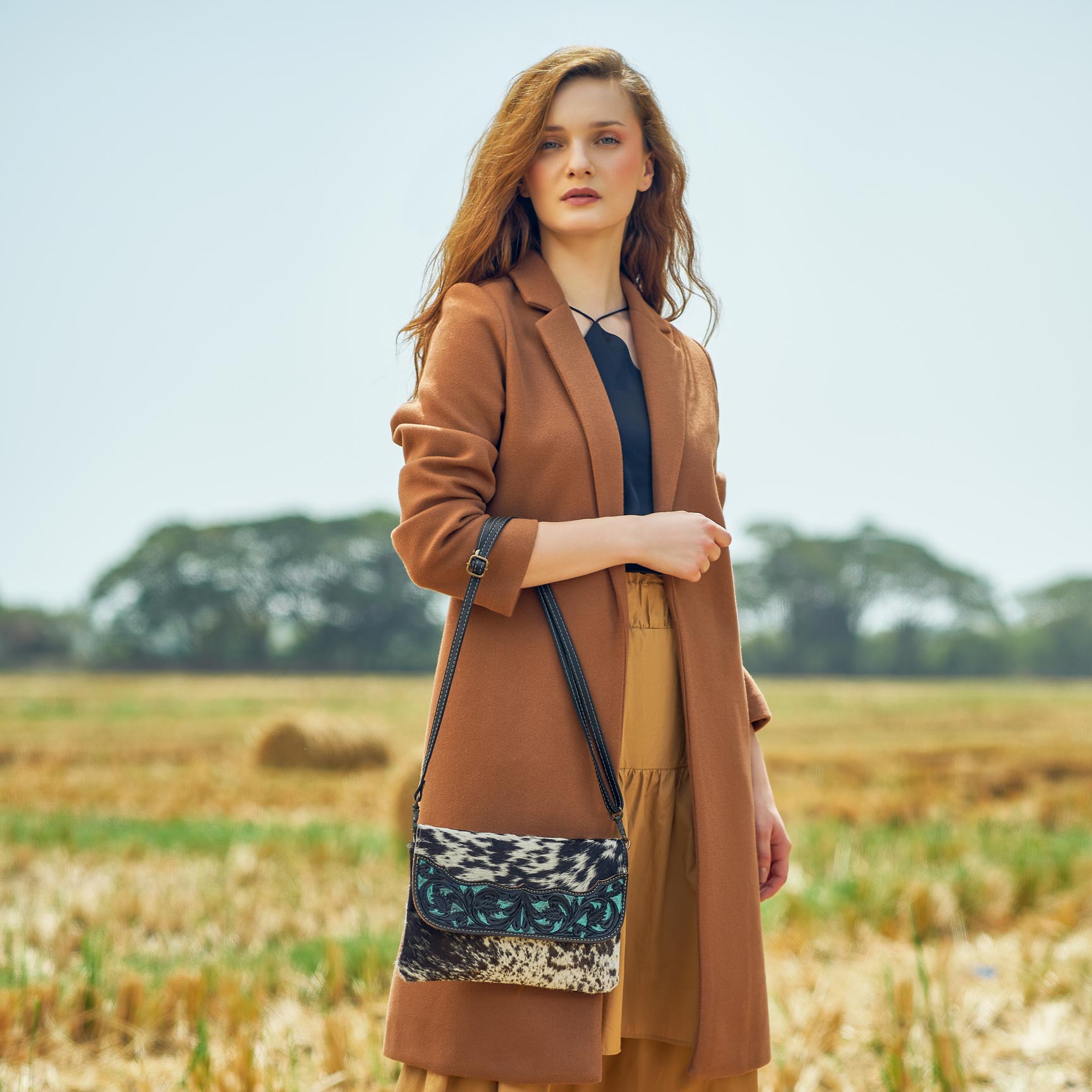 Blue Crescent Hand-Tooled Bag - MyraUSA