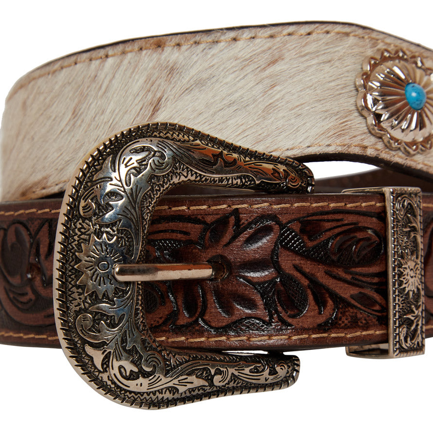 Mirky brown Hand-Tooled Leather Women's Belt - MyraUSA