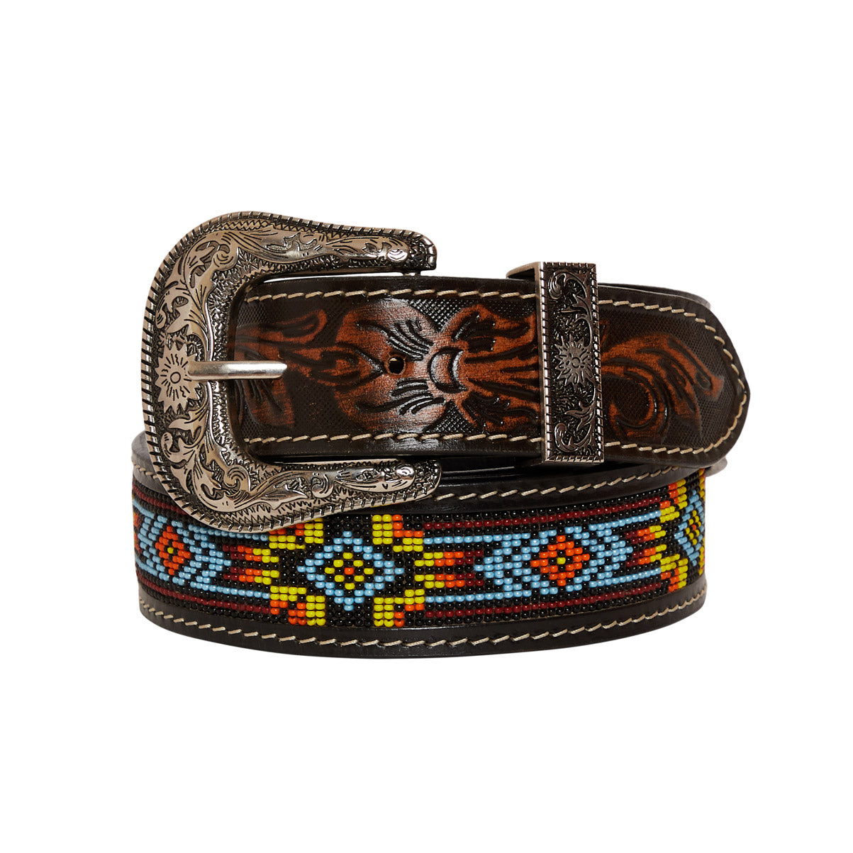 Polychrome Hand-Tooled Leather Women's Belt - MyraUSA