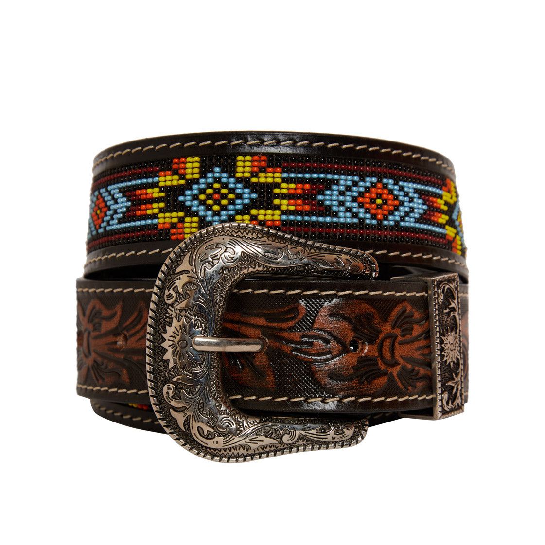 Polychrome Hand-Tooled Leather Women's Belt - MyraUSA