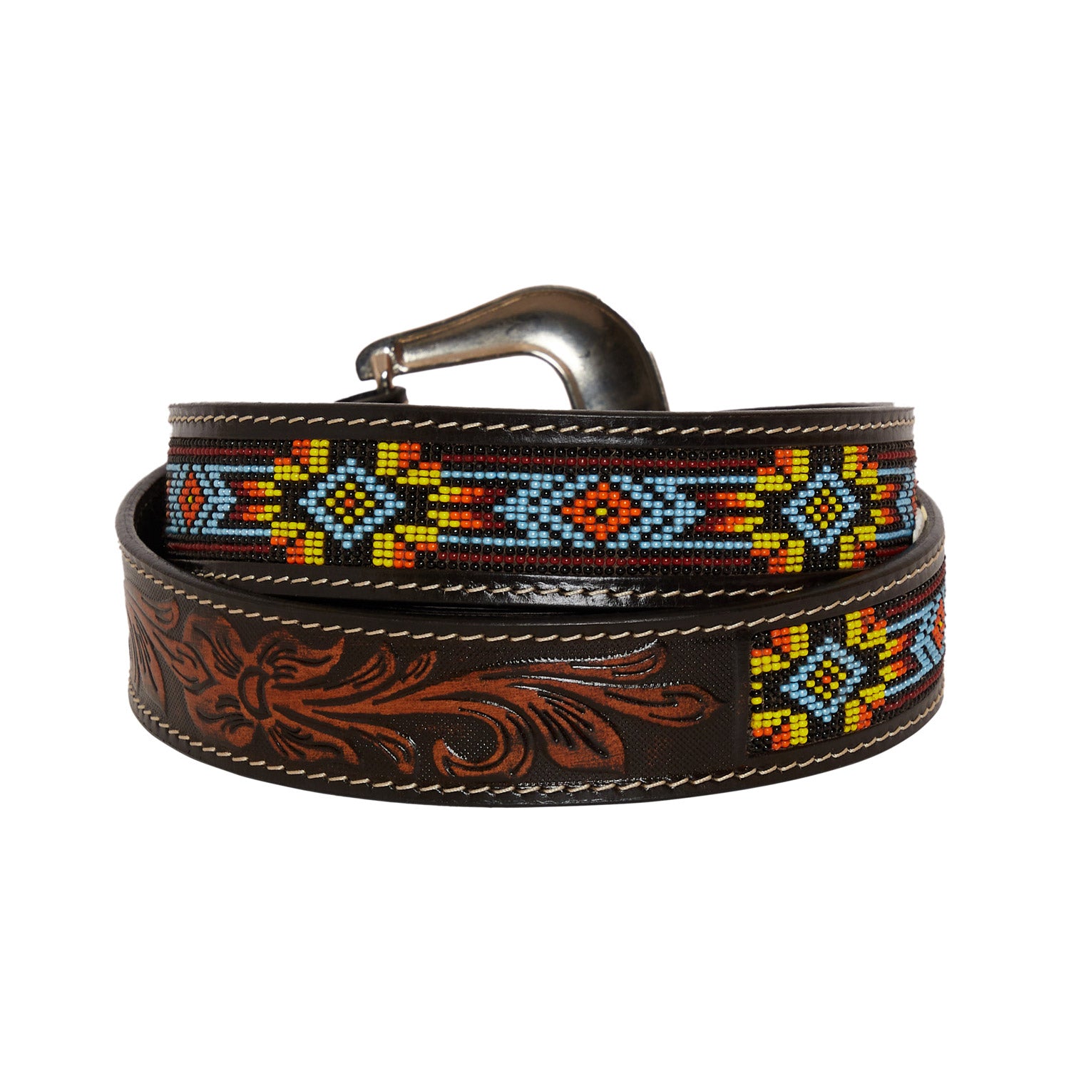 Polychrome Hand-Tooled Leather Women's Belt - MyraUSA